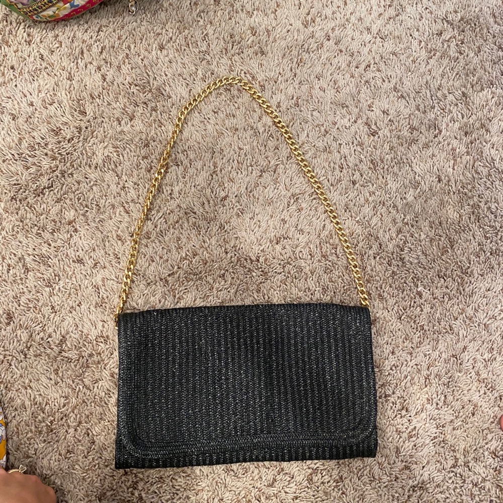 Wicker and gold chain strap purse